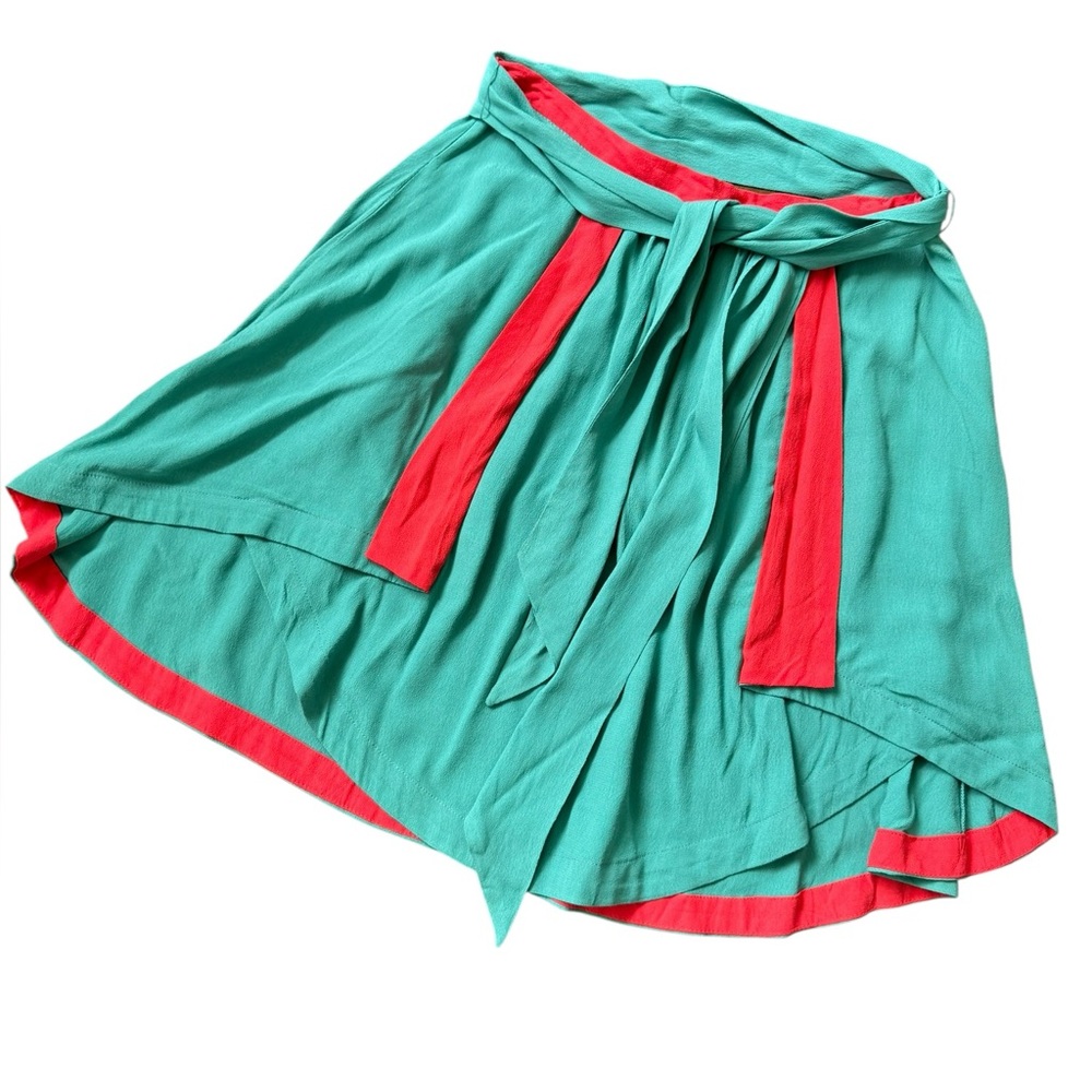 Umgee Colorblock Teal & Coral Asymmetrical Layered Mini Skirt Size Large